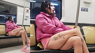 Crossdressing Transsexual Shows Panties Under Skirt in Exhibit