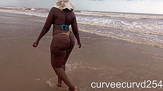 Curvy ebony beach quickie bent over doggystyle public sex local cock spanking