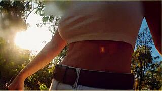 Wow! Busty biker milf bares huge tits flashing everyone during thrilling public ride dare!