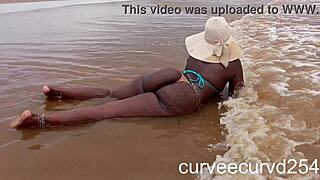 Curvy ebony beach quickie bent over doggystyle public sex local cock spanking