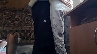 Gentle lesbian brunette licks pussy with spanking orgasm hardness