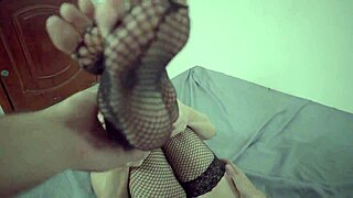 Double cumshot blasts during steamy footjob action