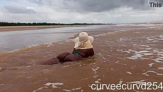 Curvy ebony beach quickie bent over doggystyle public sex local cock spanking