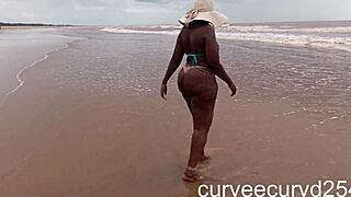 Curvy ebony beach quickie bent over doggystyle public sex local cock spanking