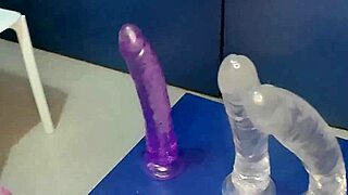 Skinny teen Lola Spice stretches tight pussy with huge dildos to massive orgasm