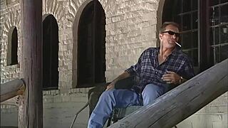 Aurora Snow Bent Over Fucked Hard Doggystyle by Two Ranch Farm Hands in Fishnets