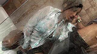 romana bends over in shower for first time doggystyle creampie pounding