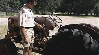 Aurora Snow Bent Over Fucked Hard Doggystyle by Two Ranch Farm Hands in Fishnets