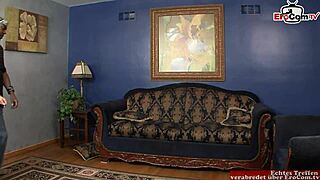 A skinny teen and milf with small tits share huge BBC in wild threesome