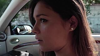 Stranded Brunette Hopes Big-Tit Lez Milf Fingers Her Wet Pussy to Rescue!