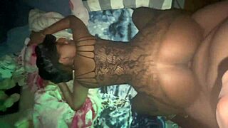 young ebony bent over moaning as big black cock creampies her tight ass