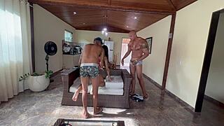 Brunette Wife Bent Over Banged Anal By Friend While Husband Watches Secretly