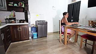 Colombian neighbor milf with big natural tits rides my cock doggystyle for room and board