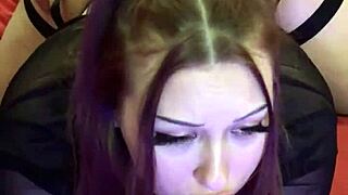 cutie poses her pretty face right by that massive throbbing cock