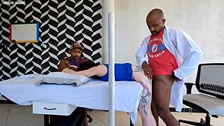 Doutor Bareback Fucks Sexy Patient's Asshole Beside Unaware Husband in Creampie Interracial Session