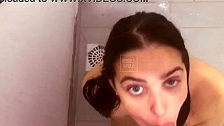 latina cutie blue eyes gives perfect shower blowjob homemade