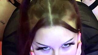 cutie poses her pretty face right by that massive throbbing cock