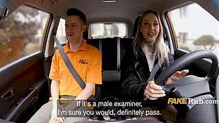 Tattooed babe sucks instructor in taxi ride