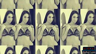 Busty latina brunette milf strips lingerie to show big tits and ass