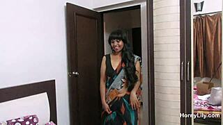 Indian MILF Bhabhi Strips Sari Revealing Big Boobs Ass