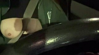 italian milf flashes juicy big tits on hot solo car ride outdoors