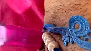 my wet pussy stuffed with dildo and pearls till cum drips out