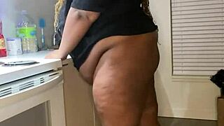 Milf's wet pussy drips as black monster cock invades kitchen for muff diving frenzy