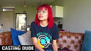 Hey, check this 18yo redhead latina gagging on huge cock, gets super messy quick!