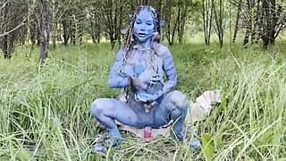 damn that avatar cosplay with monika fox's big tits prolapse anal dildo fuck and squirt outdoors