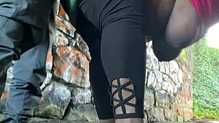 BBW ebony fat tits swing wildly outdoors on big black monster cock public pounding