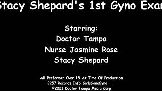 stacy shepard's shaved pussy spreads wide in first gyno exam