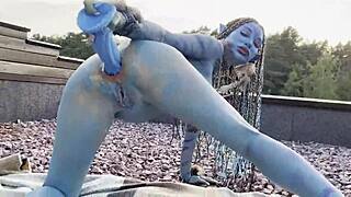 damn that avatar cosplay with monika fox's big tits prolapse anal dildo fuck and squirt outdoors