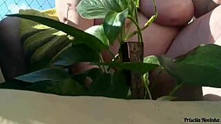 Naked Plant Watering on Balcony for All to See!