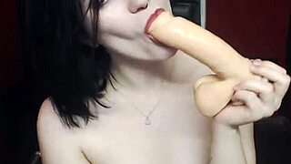 Gothic Teen 18+ Deepthroats Messily on Webcam in Lingerie with Lipstick Smear and Cigarette Fetish Dildo Play