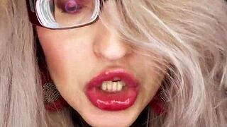 Cuckold sissy bimbo watches femdom fantasy with glasses instructions