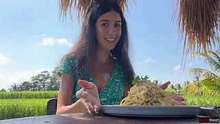 Cumwalk Cafe Pasta Carbonara Dripping Sperm Face Mess!