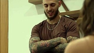 Muscular brunette deepthroats big cock licks pussy before missionary orgasm