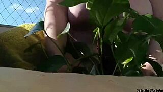 Naked Plant Watering on Balcony for All to See!