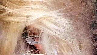 Cuckold sissy bimbo watches femdom fantasy with glasses instructions