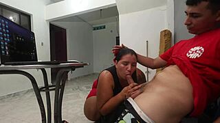 Boss Strokes Big Cock Over Moaning Latina Milf's Huge Tits in Office Lust