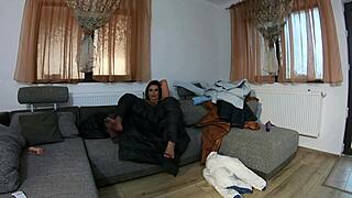 Curvy milf housewife masturbates in fluffy jackets with dirty talk jerk off commands