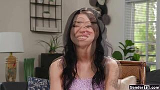 raven lane bareback fucked hard by two horny tgirls