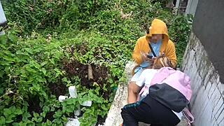 Pinay Student Sucks Teacher Cock Bent Over in Cemetery Doggystyle