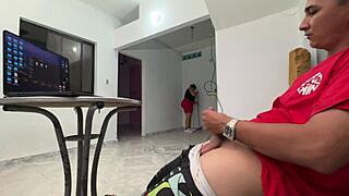 Boss Strokes Big Cock Over Moaning Latina Milf's Huge Tits in Office Lust