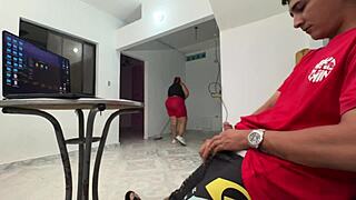 Boss Strokes Big Cock Over Moaning Latina Milf's Huge Tits in Office Lust