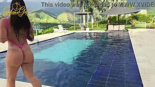 salome gil's huge latina milf ass bounces wildly on spanish cock by the pool making her moan in passion