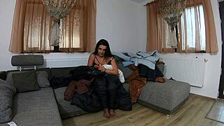 Curvy milf housewife masturbates in fluffy jackets with dirty talk jerk off commands