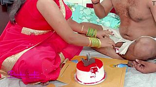 Muscular sasur ji bends hairy bahu over bed fucking tight pussy missionary on anniversary after cake