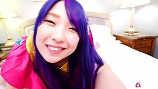 Asian ouka yamashita sucks cock close up then rides cowgirl doggystyle with big tits moaning