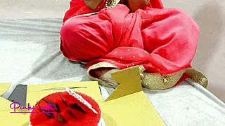 Muscular sasur ji bends hairy bahu over bed fucking tight pussy missionary on anniversary after cake